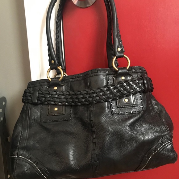 COACH HAMPTONS VINTAGE BLACK LEATHER CARRYALL BAG - Picture 7 of 10